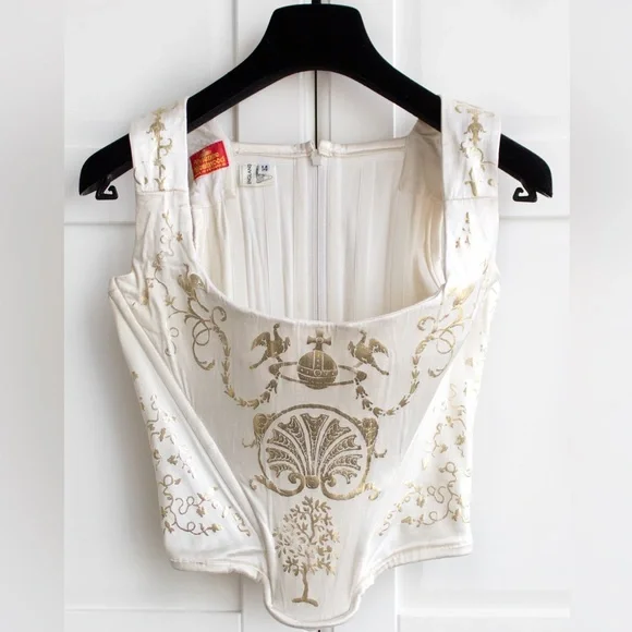 Iconic Vivienne Westwood Vintage F/W 1991 White Gold Boulle Satin 90s Corset Top - Picture 4 of 16